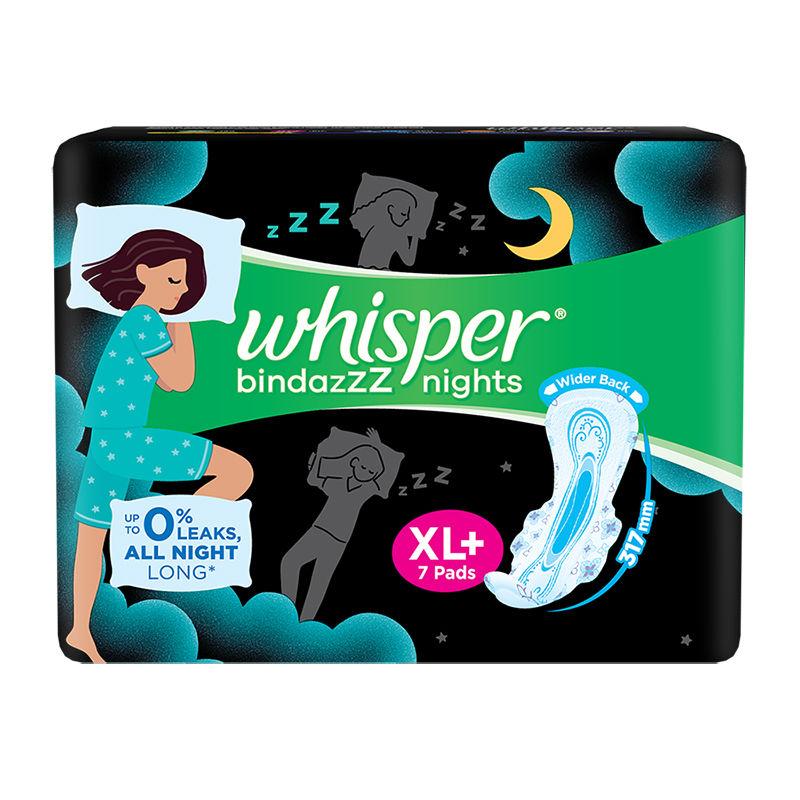 whisper bindazzz nights xl+ 7s sanitary pads for women