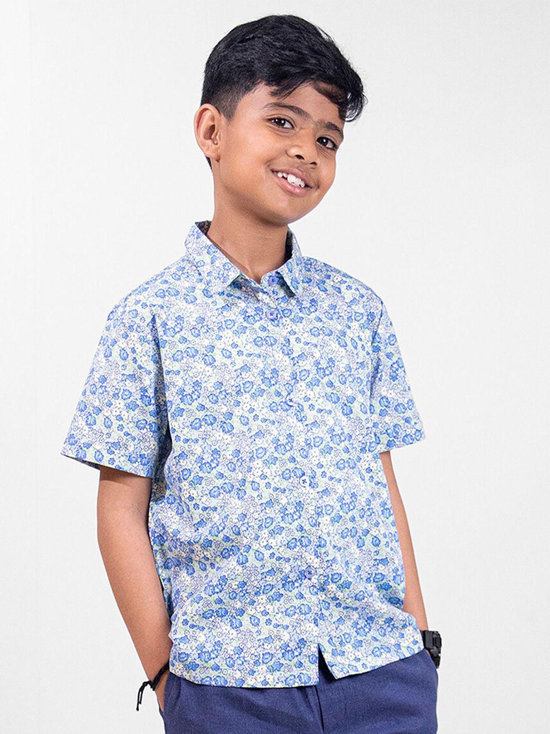 whistle & hops boys classic floral printed pure cotton casual shirt