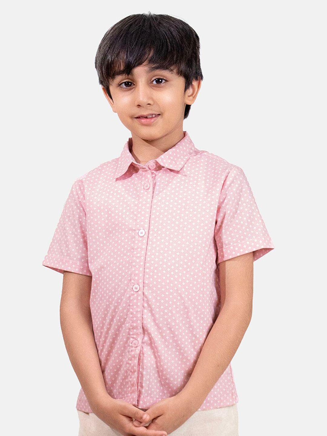 whistle & hops boys classic micro ditsy printed spread collar pure cotton casual shirt