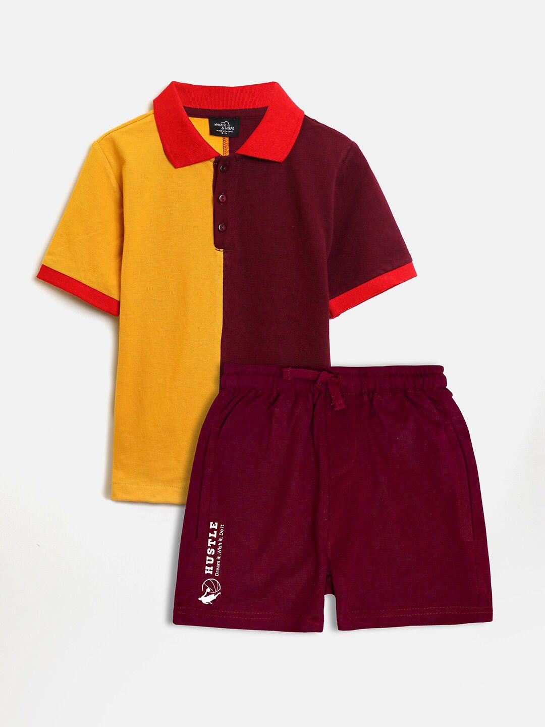 whistle & hops boys colourblocked pure cotton t-shirt with shorts