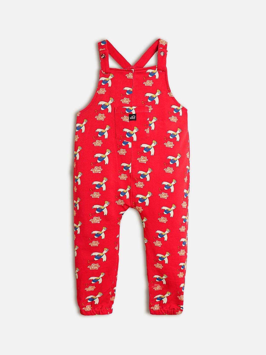whistle & hops boys conversational printed pure cotton dungaree