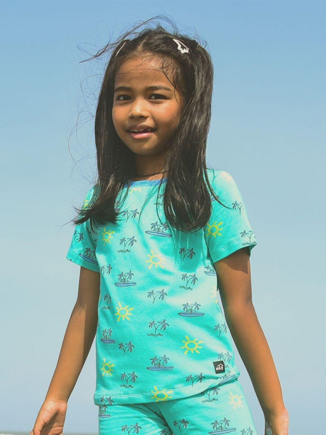 whistle & hops kids aqua beach doodle organic cotton t-shirt