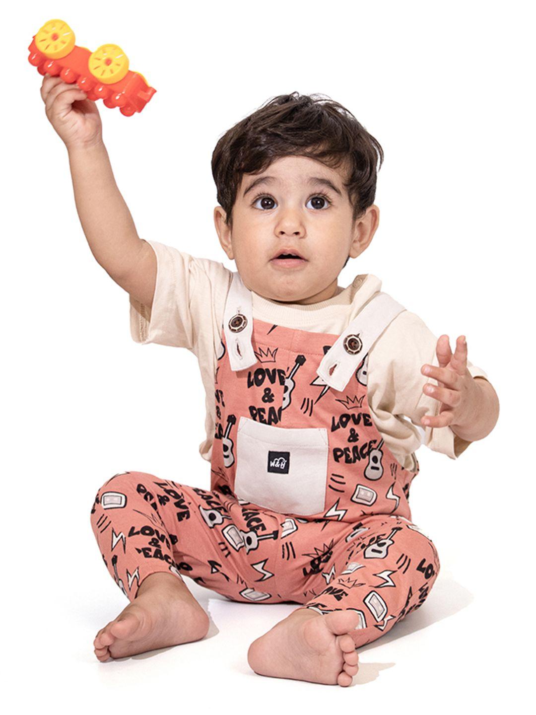 whistle & hops kids love&peace organic cotton printed dungaree