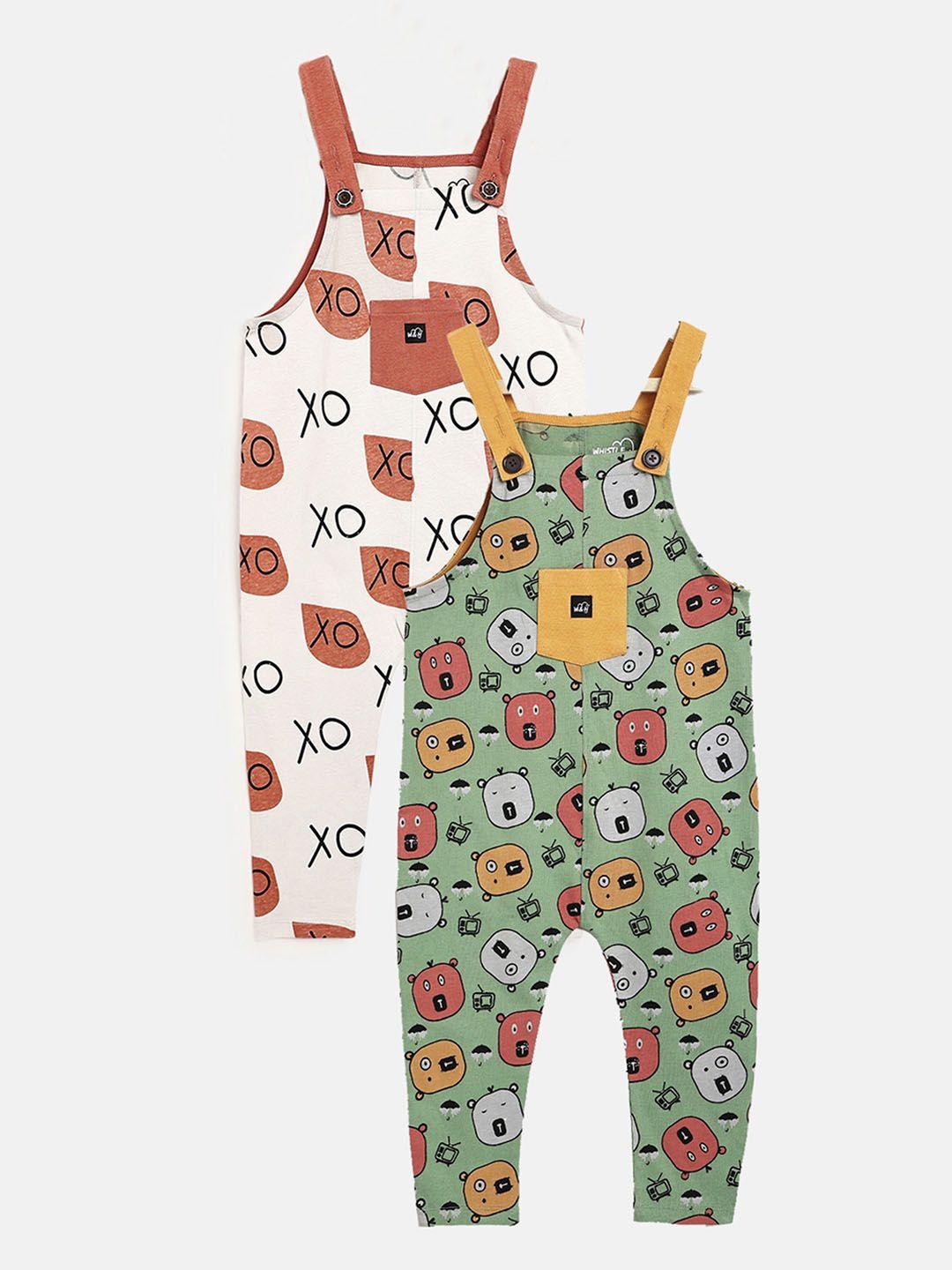 whistle & hops kids pack of 2 love&peace & grey xo organic cotton dungaree