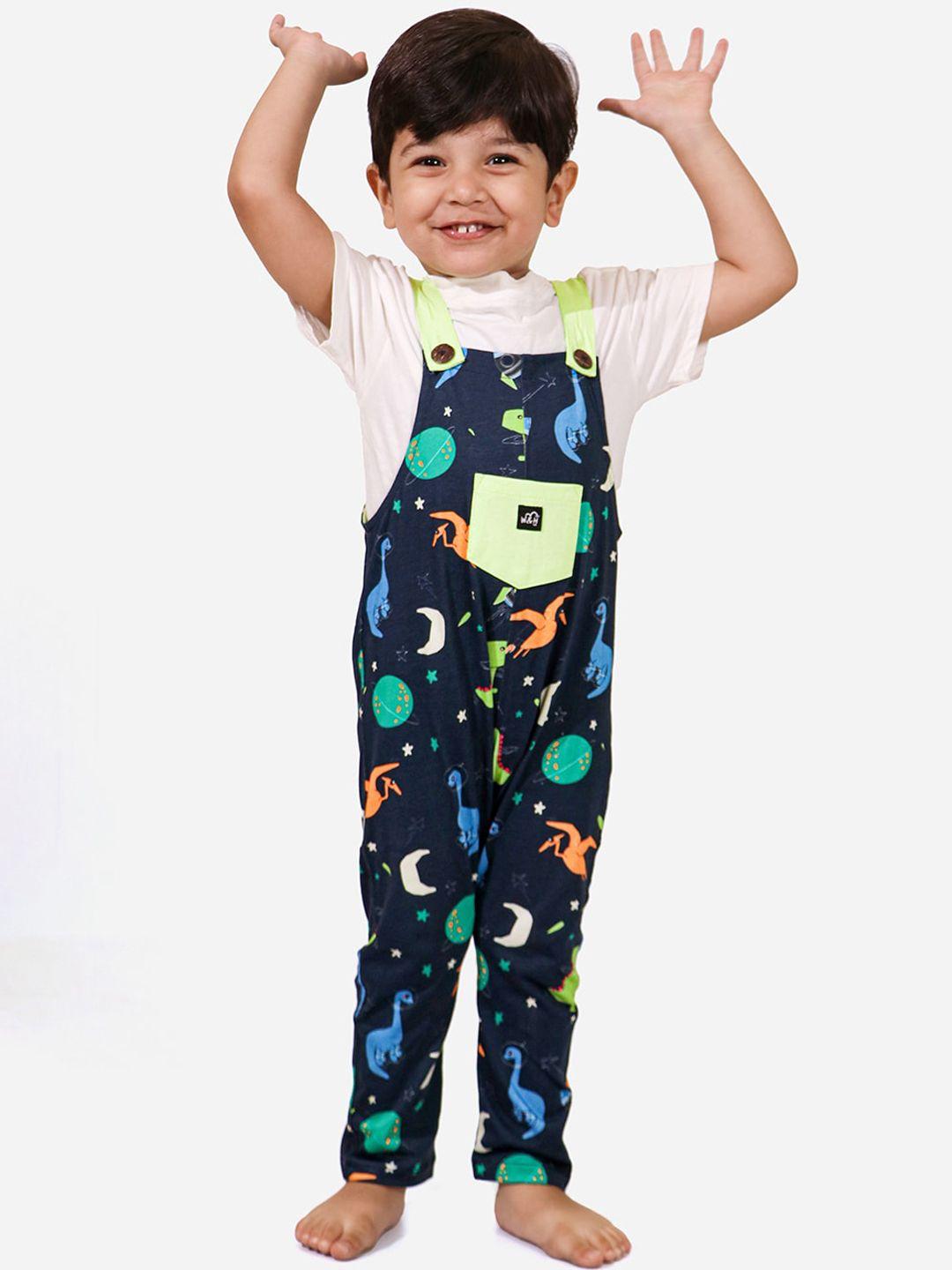 whistle & hops kids printed straight-fit pure cotton dungaree