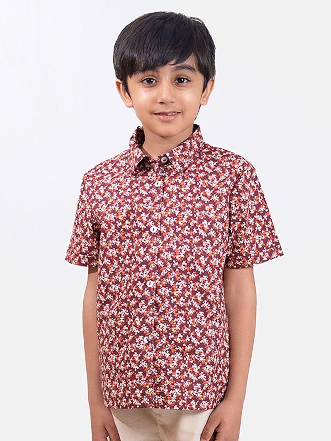 whistle & hops boys classic floral printed pure cotton shirt