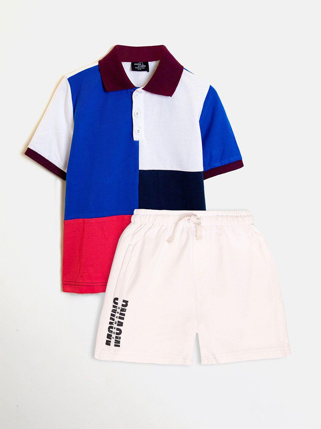 whistle & hops boys colourblocked pure cotton t-shirt with shorts