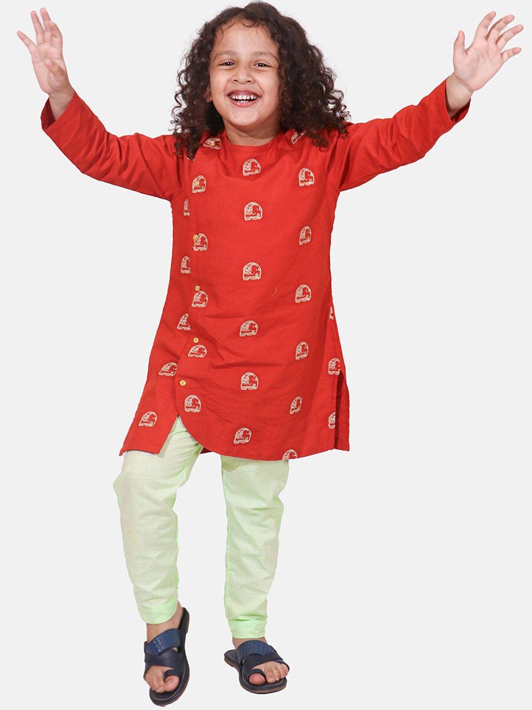 whistle & hops boys ethnic motifs embroidered pure cotton straight kurta with trousers