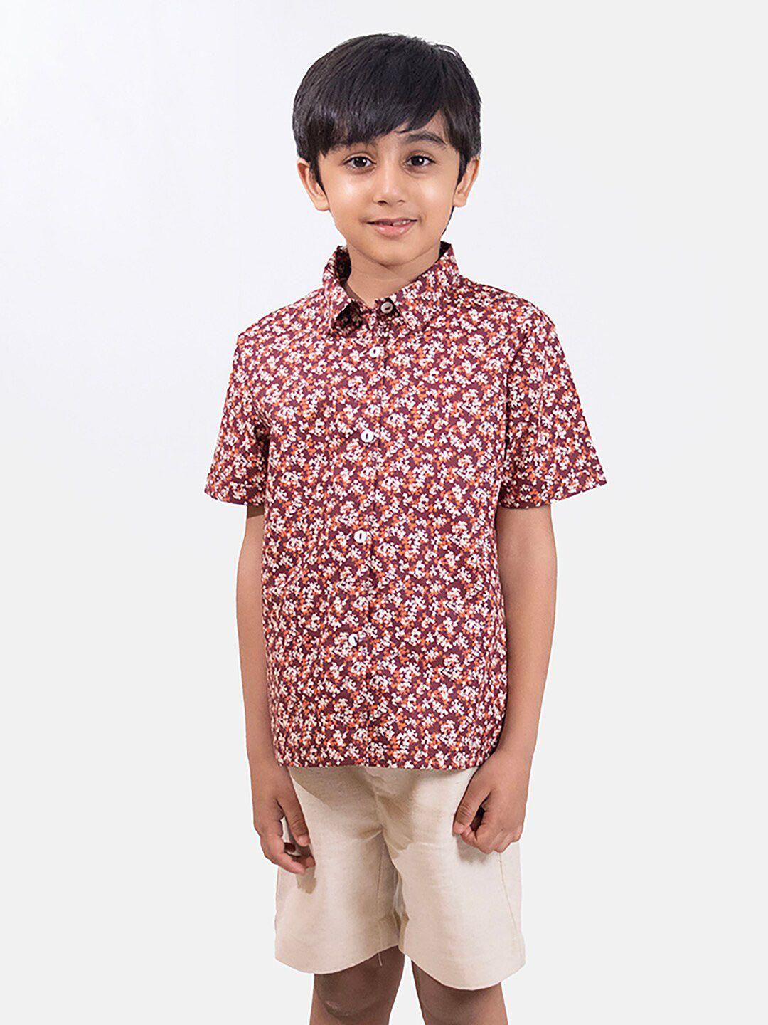 whistle & hops boys floral printed pure cotton shirt with shorts clothing set