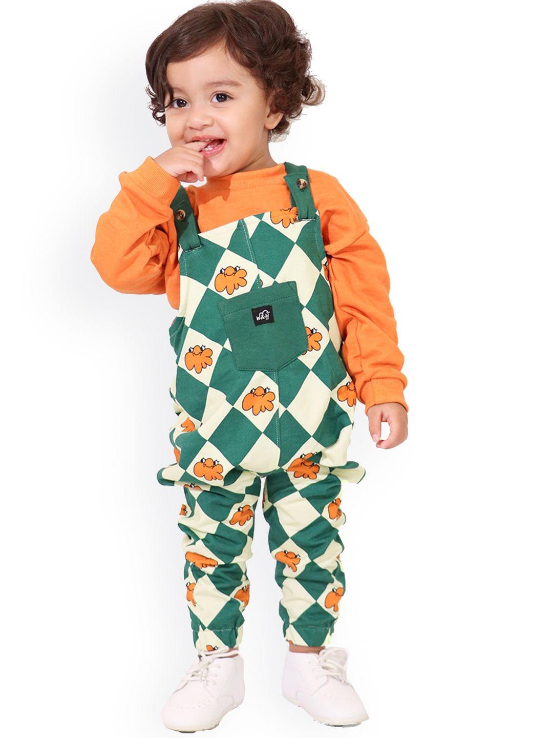whistle & hops boys graphic printed cotton dungaree