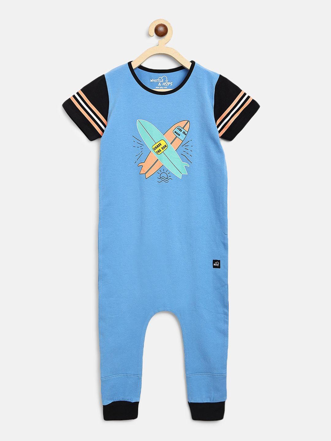 whistle & hops kids blue surfboard romper