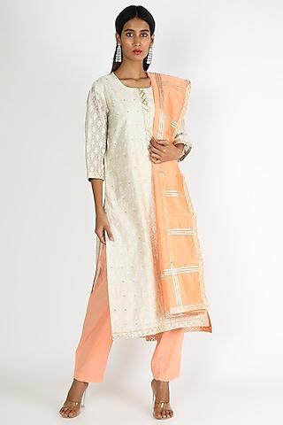 white & orange embroidered kurta set