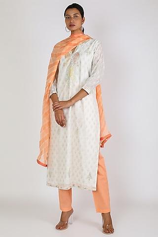 white & orange kurta set