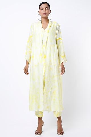 white & yellow shibori tie-dye printed cape set