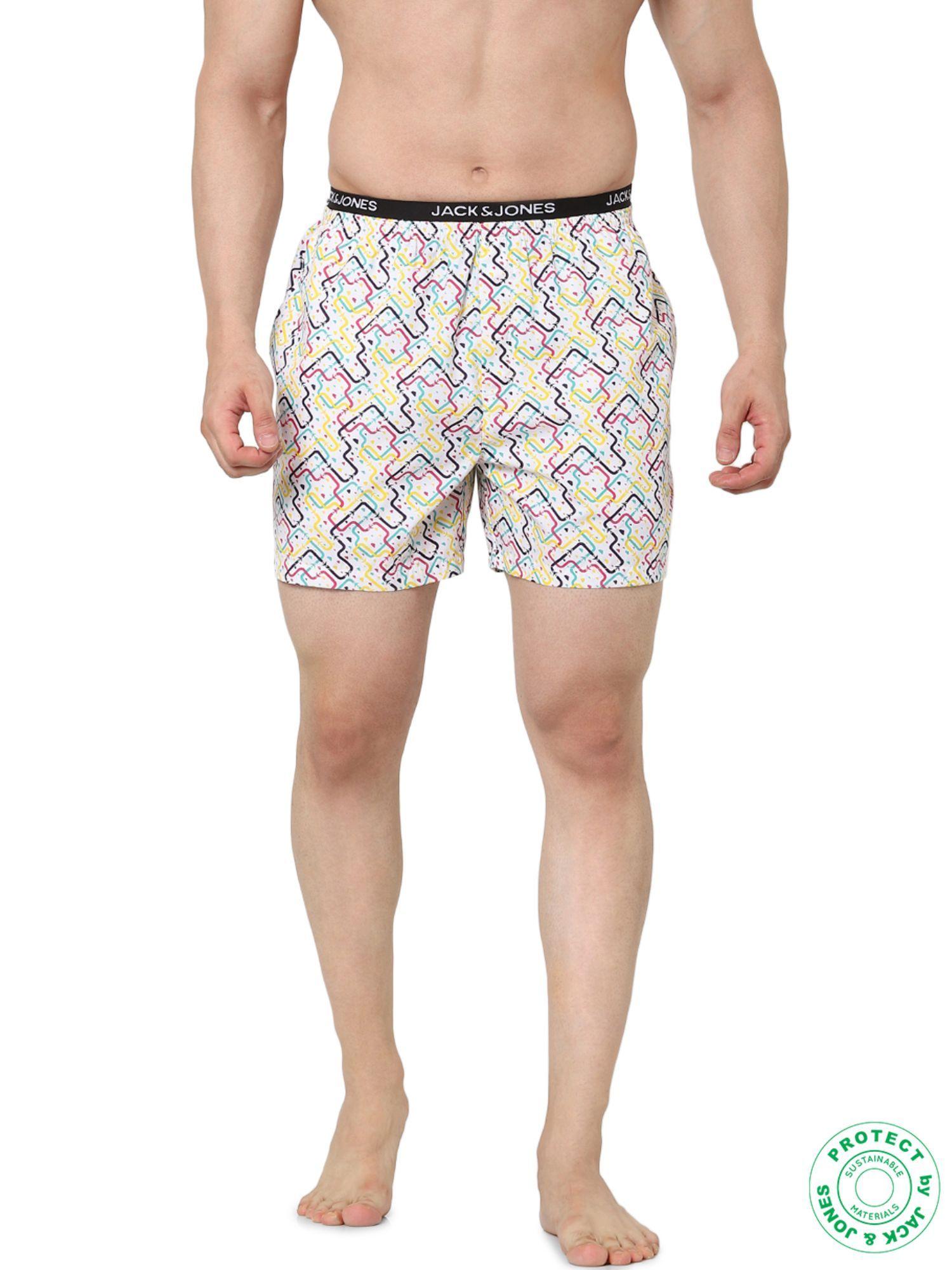 white abstract print boxers