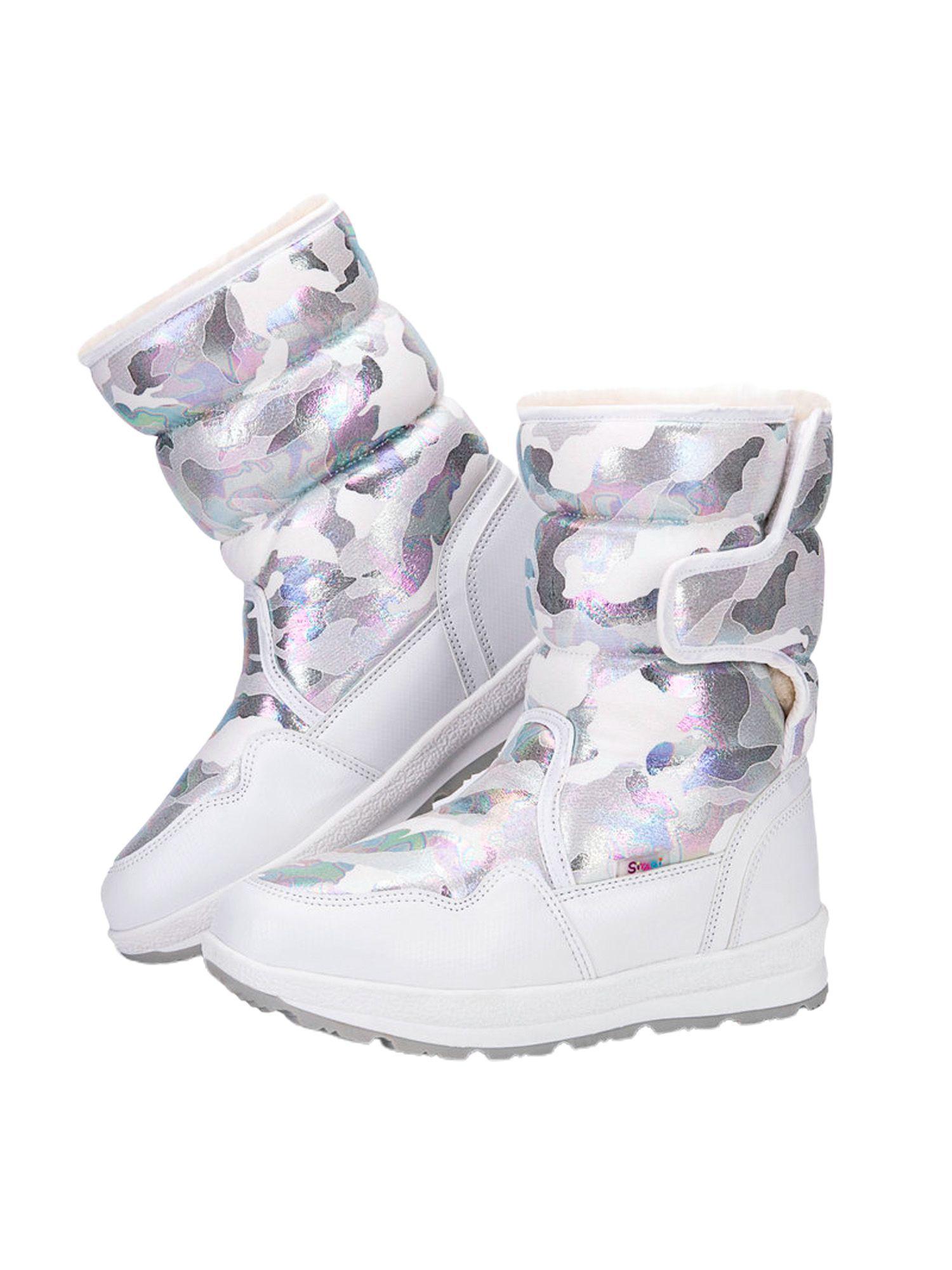 white and silver glam girls winter snow boots