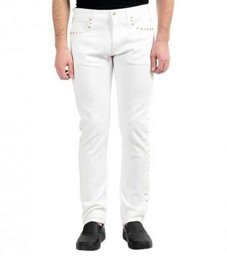 white beads decorated slim fit jeans
