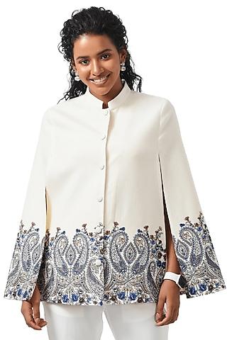 white cashmere wool hand embellished cape