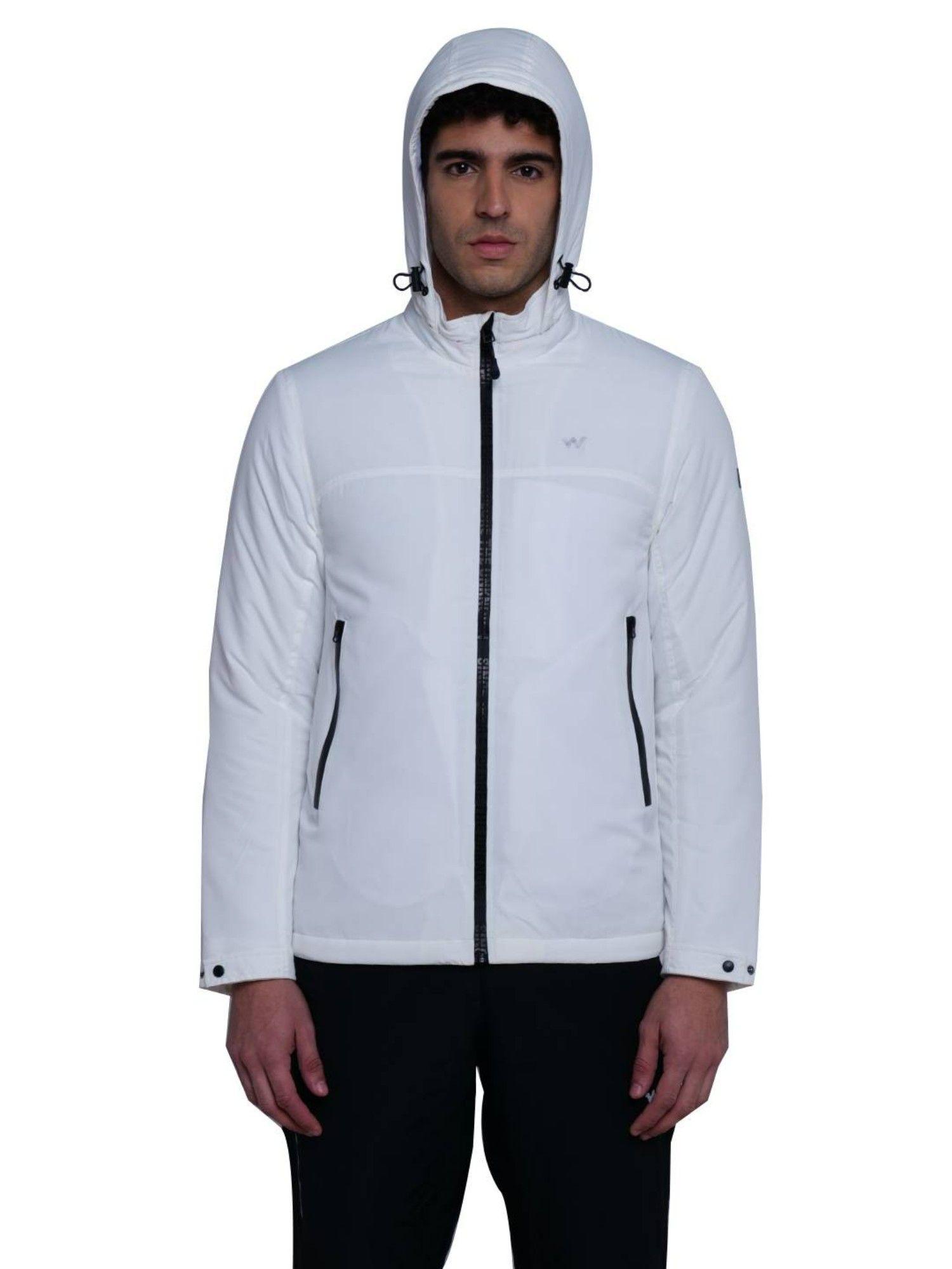 white color men polyester solid plain jacket