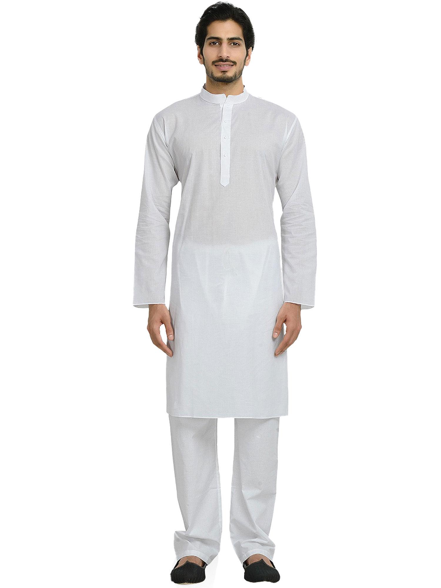 white cotton blend kurta pajama (set of 2)
