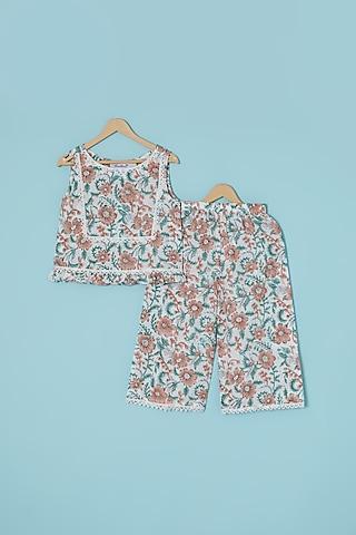 white cotton block printed palazzo pant set for girls