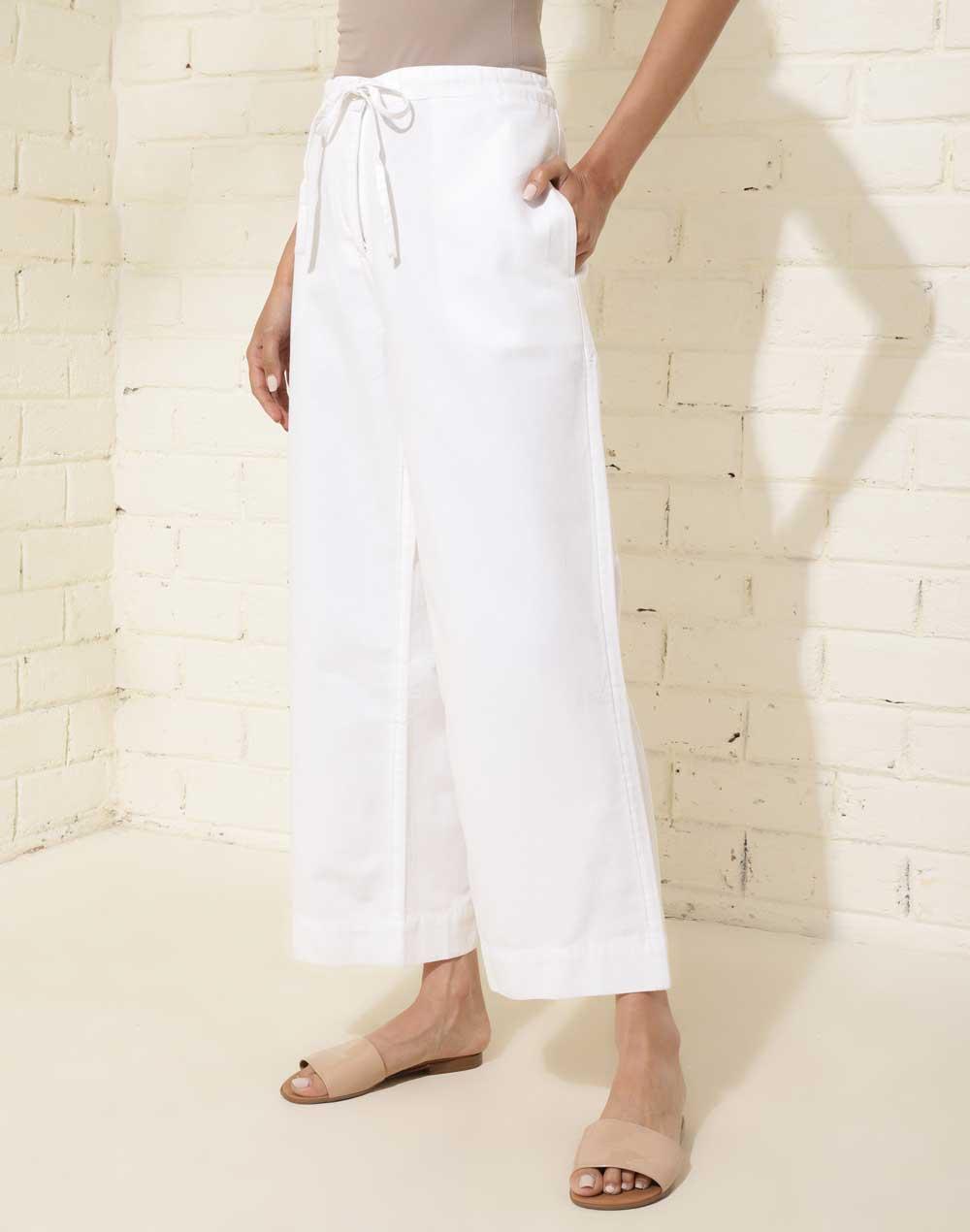 white cotton full length regular casual pant