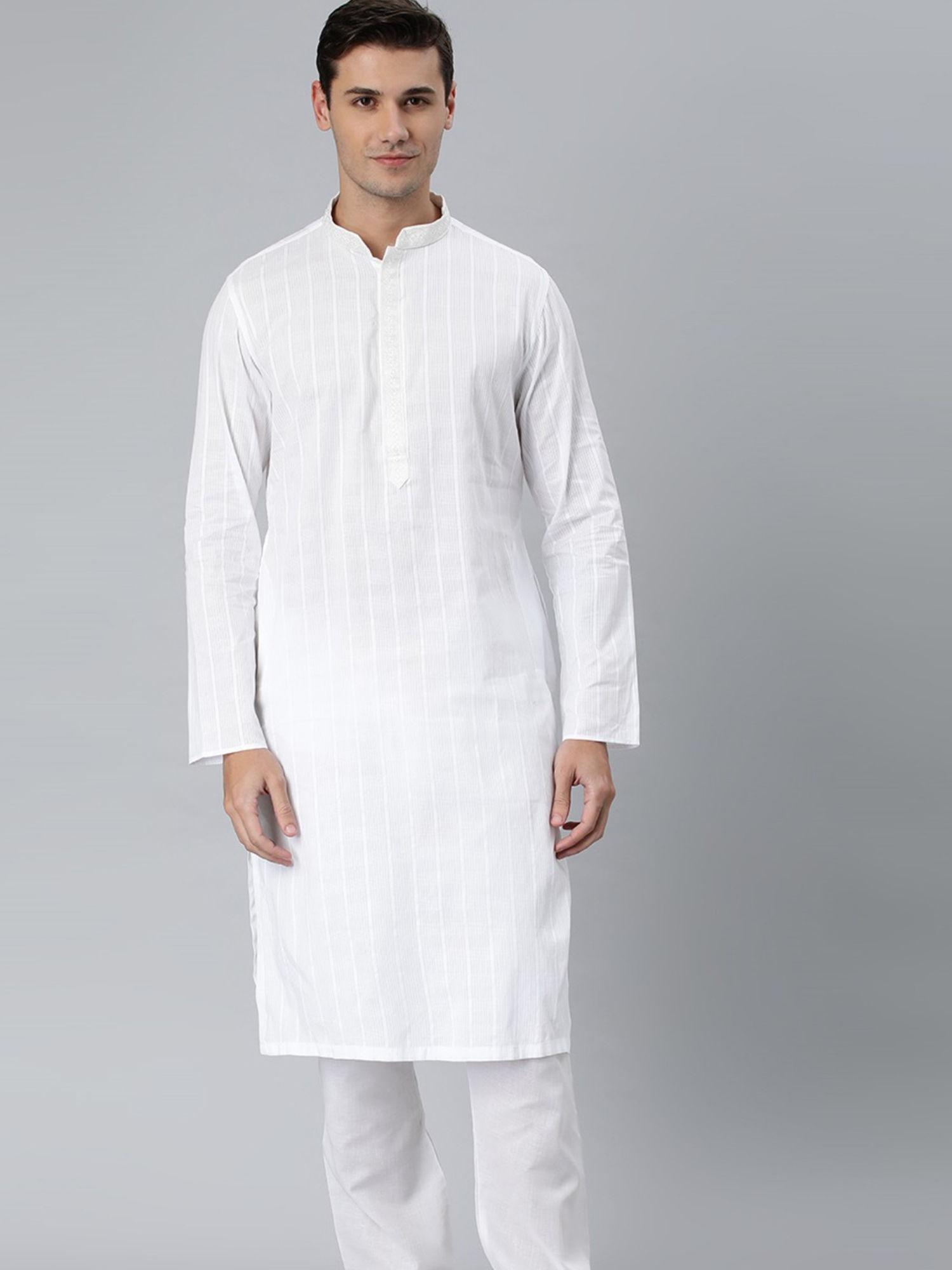 white cotton full sleeves solid kurta