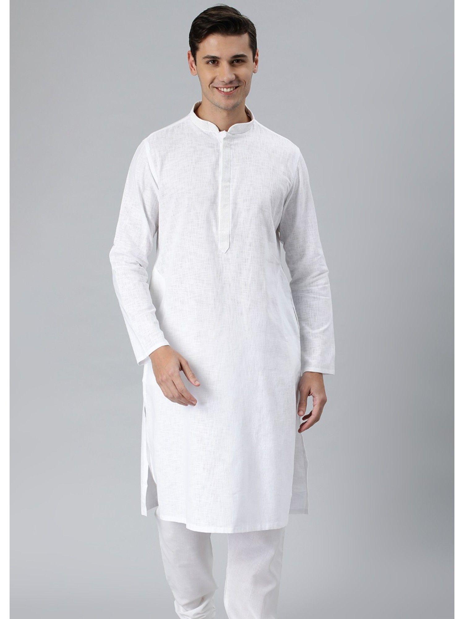 white cotton full sleeves solid kurta