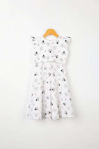 white cotton mickey mouse co-ord set for girls