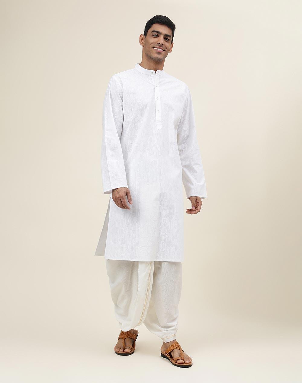 white cotton printed slim fit long kurta