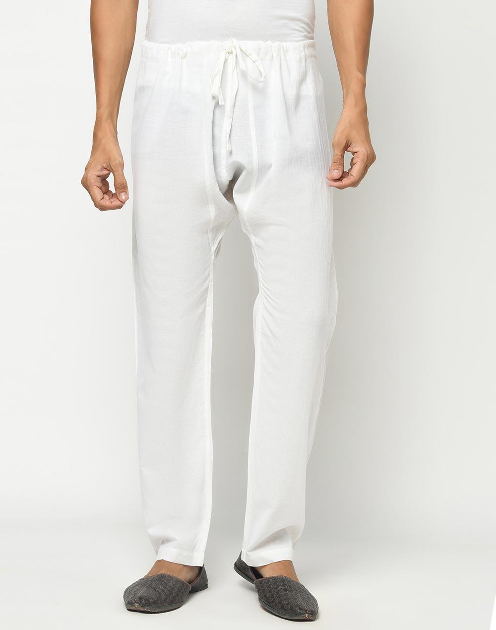 white cotton regular pyjama with drawstring