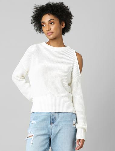 white cut-out detail pullover