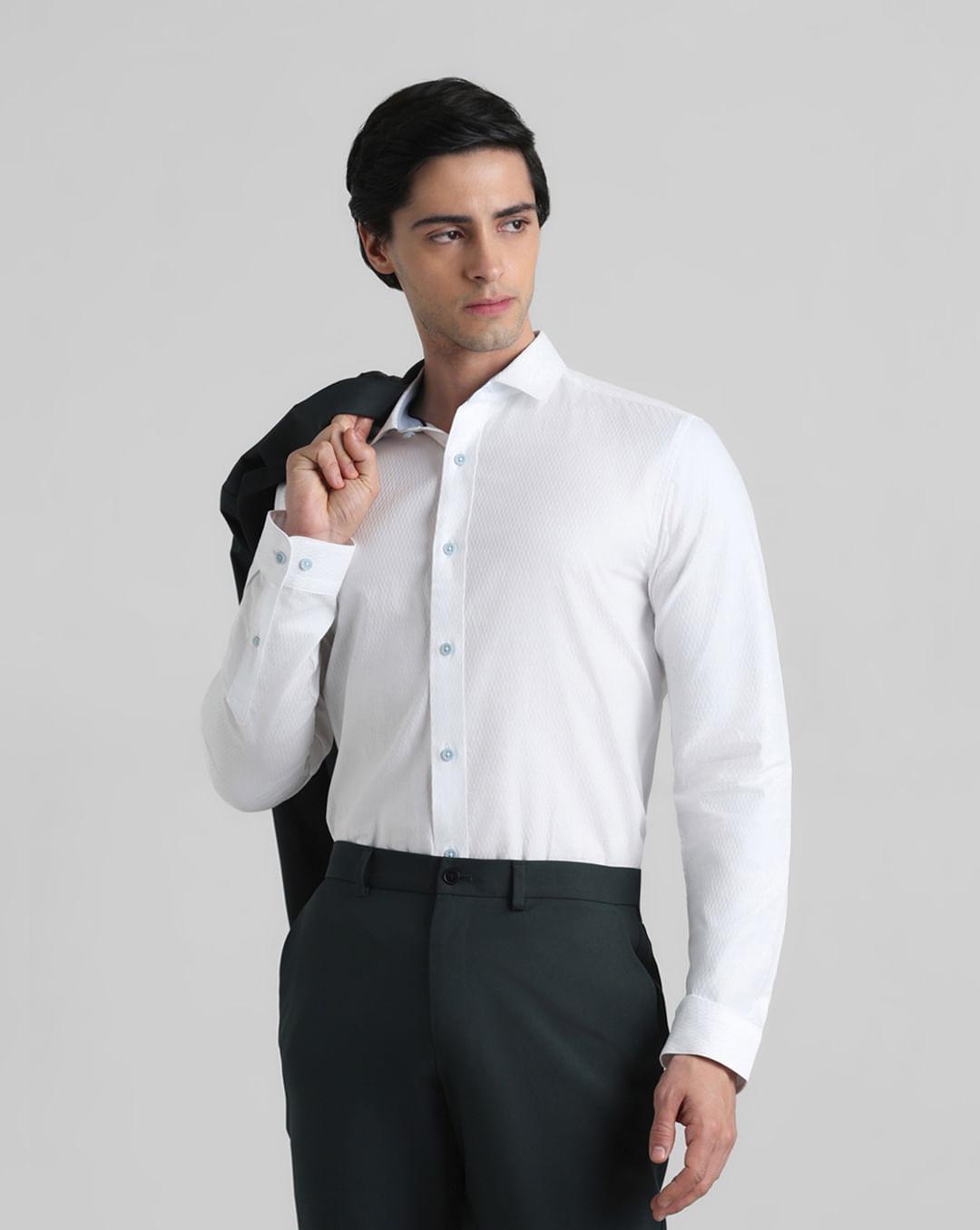 white dobby full sleeves formal shirt