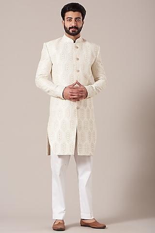 white embroidered indowestern sherwani