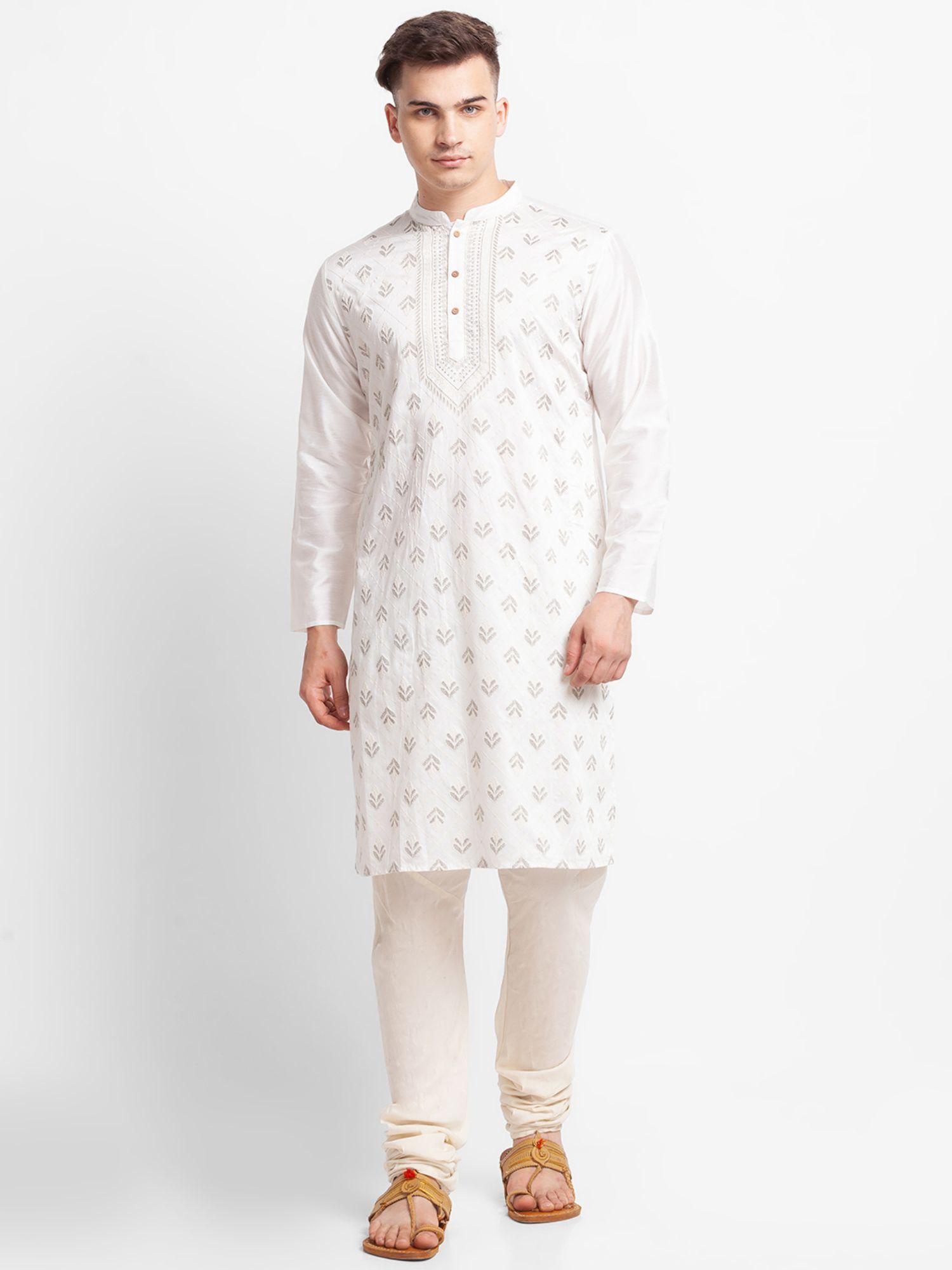 white embroidered kurta
