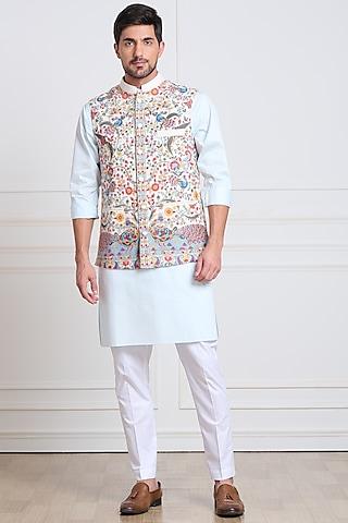 white embroidered nehru jacket