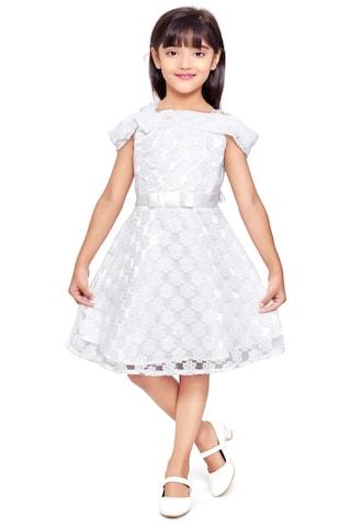 white embroidered party sleeveless square neck girls regular fit frock