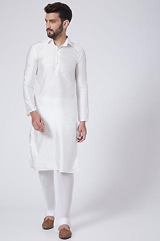 white embroidered pathani kurta set