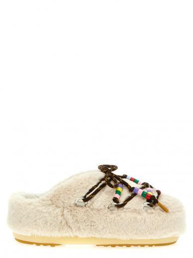 white faux-fur beads mules