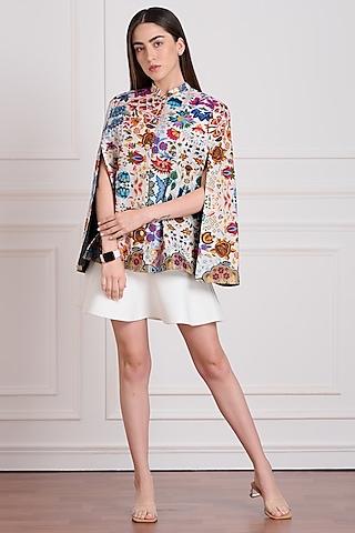 white floral embroidered cape