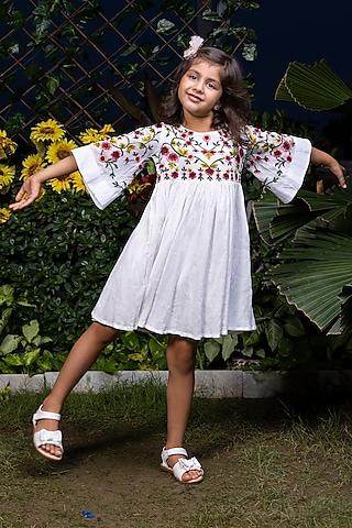 white floral embroidered dress for girls