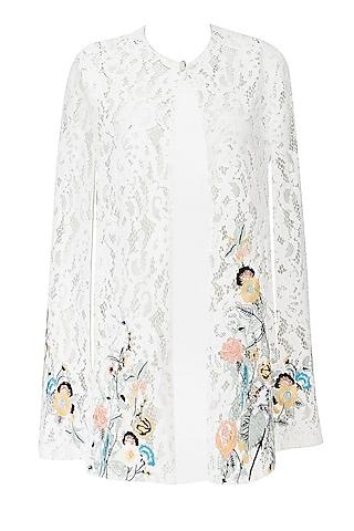 white floral embroidered lace cape