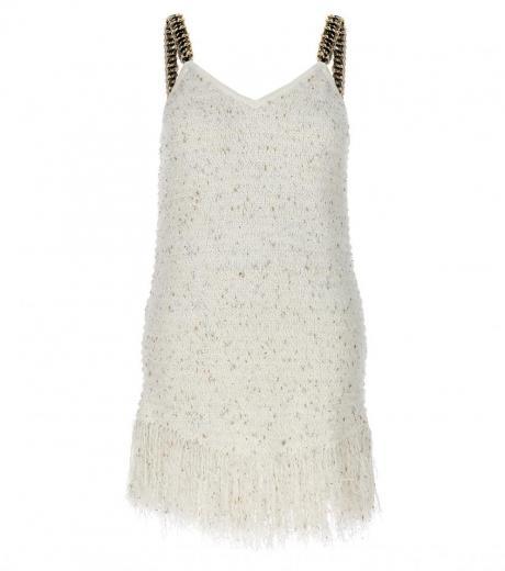 white fringed tweed dress