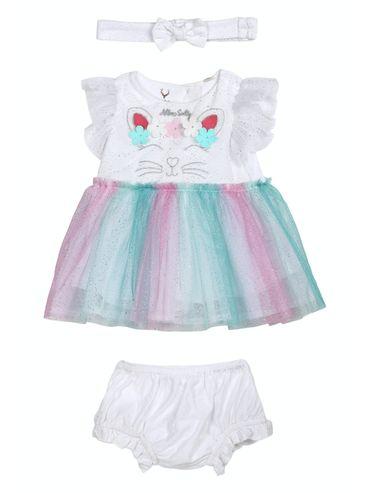 white frock and bloomer with hairband (set of 3)