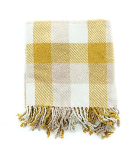 white gold fringe plaid scarf