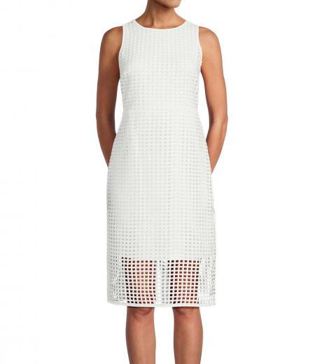 white grid lace sheath dress