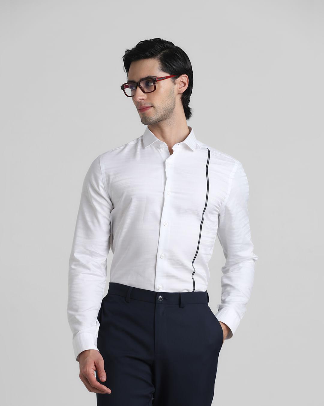 white jacqaurd full sleeves shirt