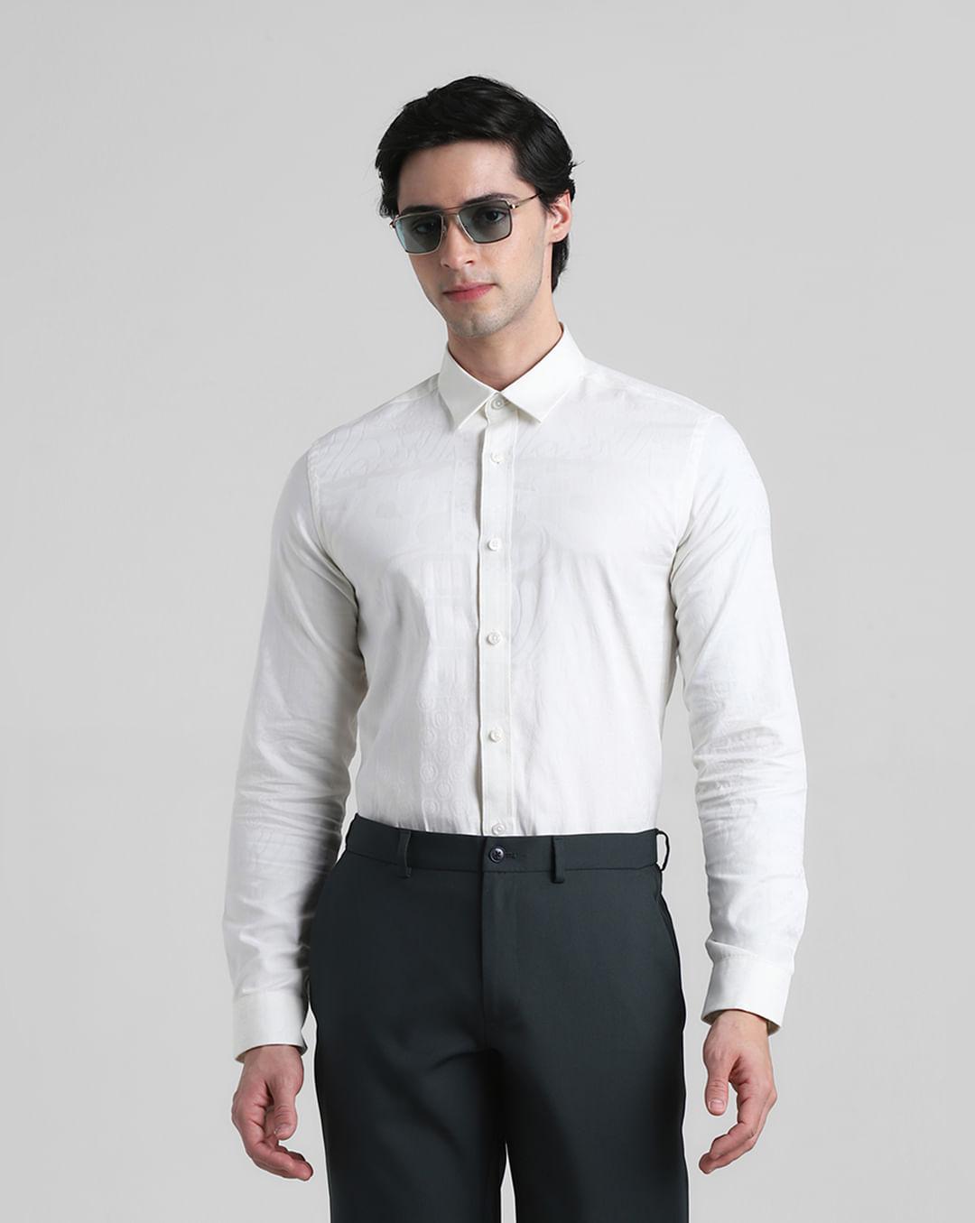 white jacquard slim fit shirt
