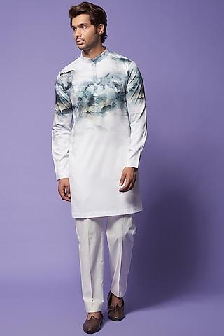 white khadi cotton printed kurta