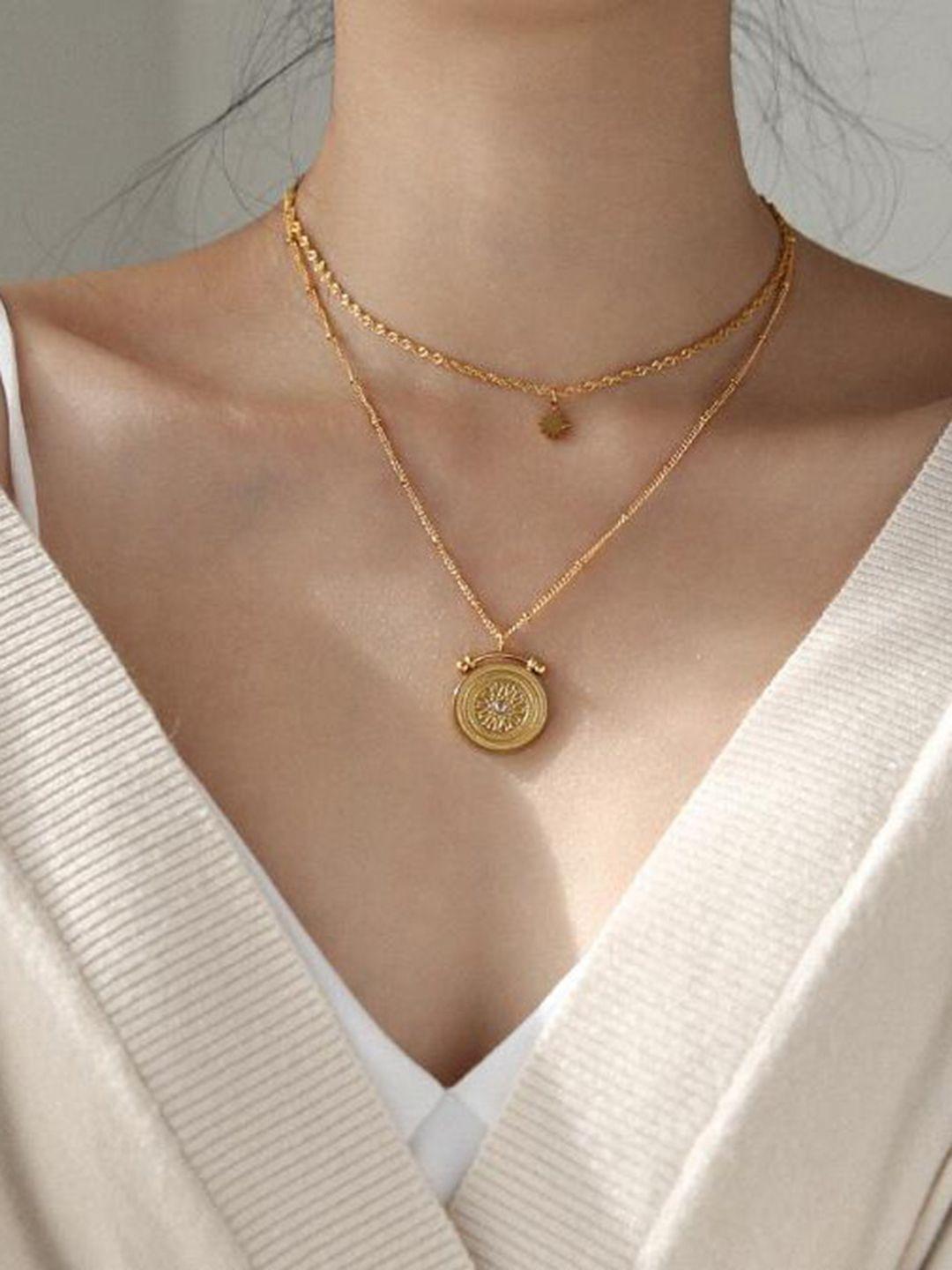 white lies women 18k gold plated layered choker necklace